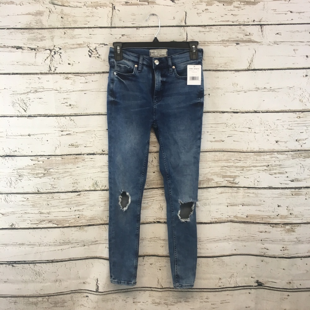 Free People High Waisted Ankle Skinny Jeans Ripped - Picture 3 of 6
